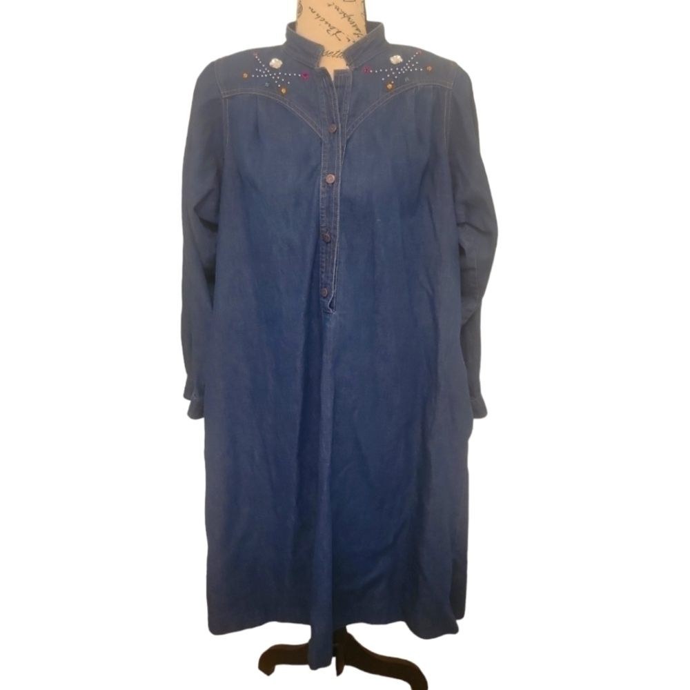 VINTAGE 80s Embellished Denim Dress